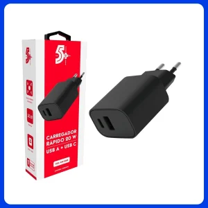 Carregador de Parede Rapido Duplo 20w Usb a + C Preto 044-0029